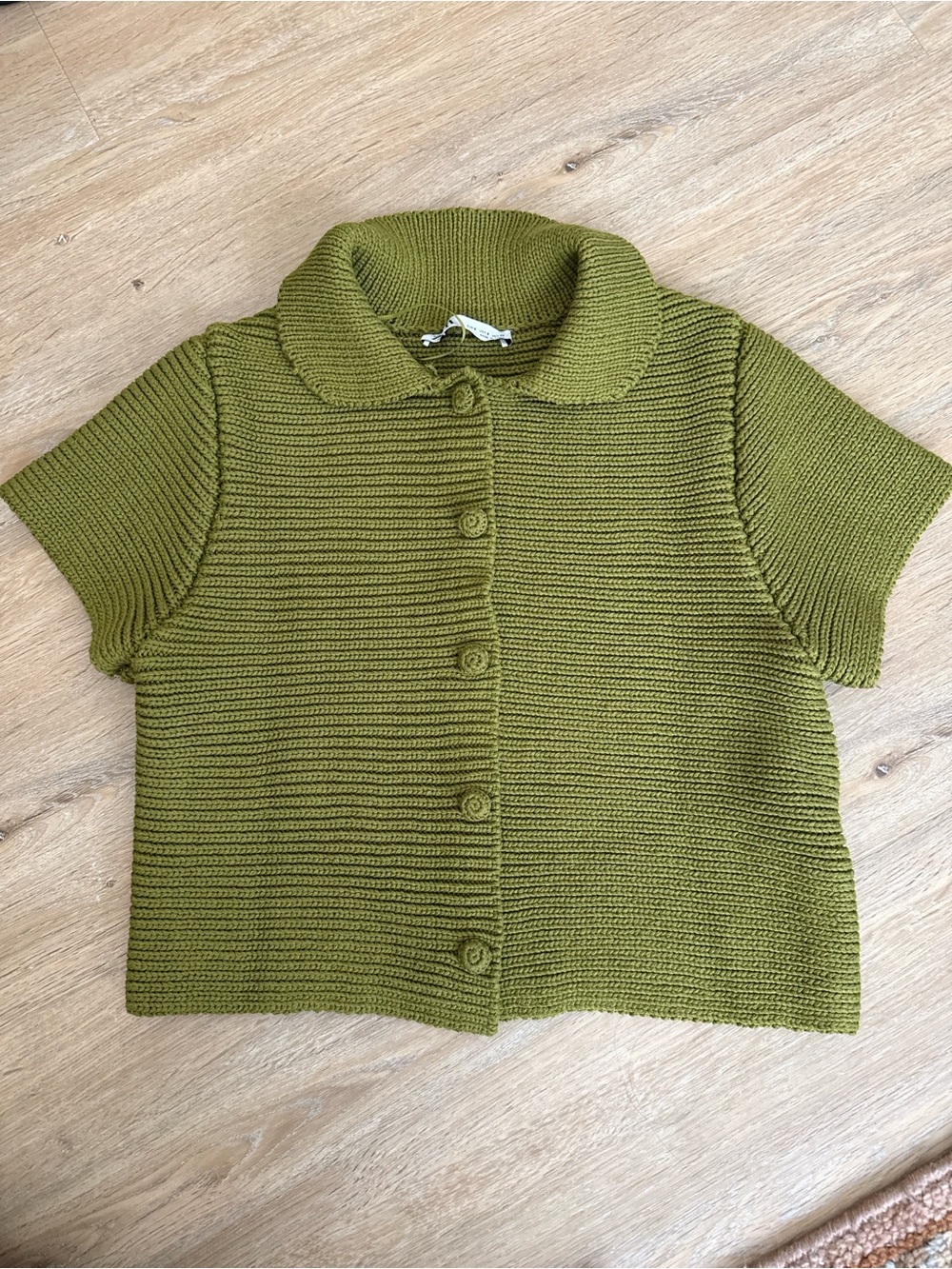 Zara Olive Green Knit Button-Up Top Small